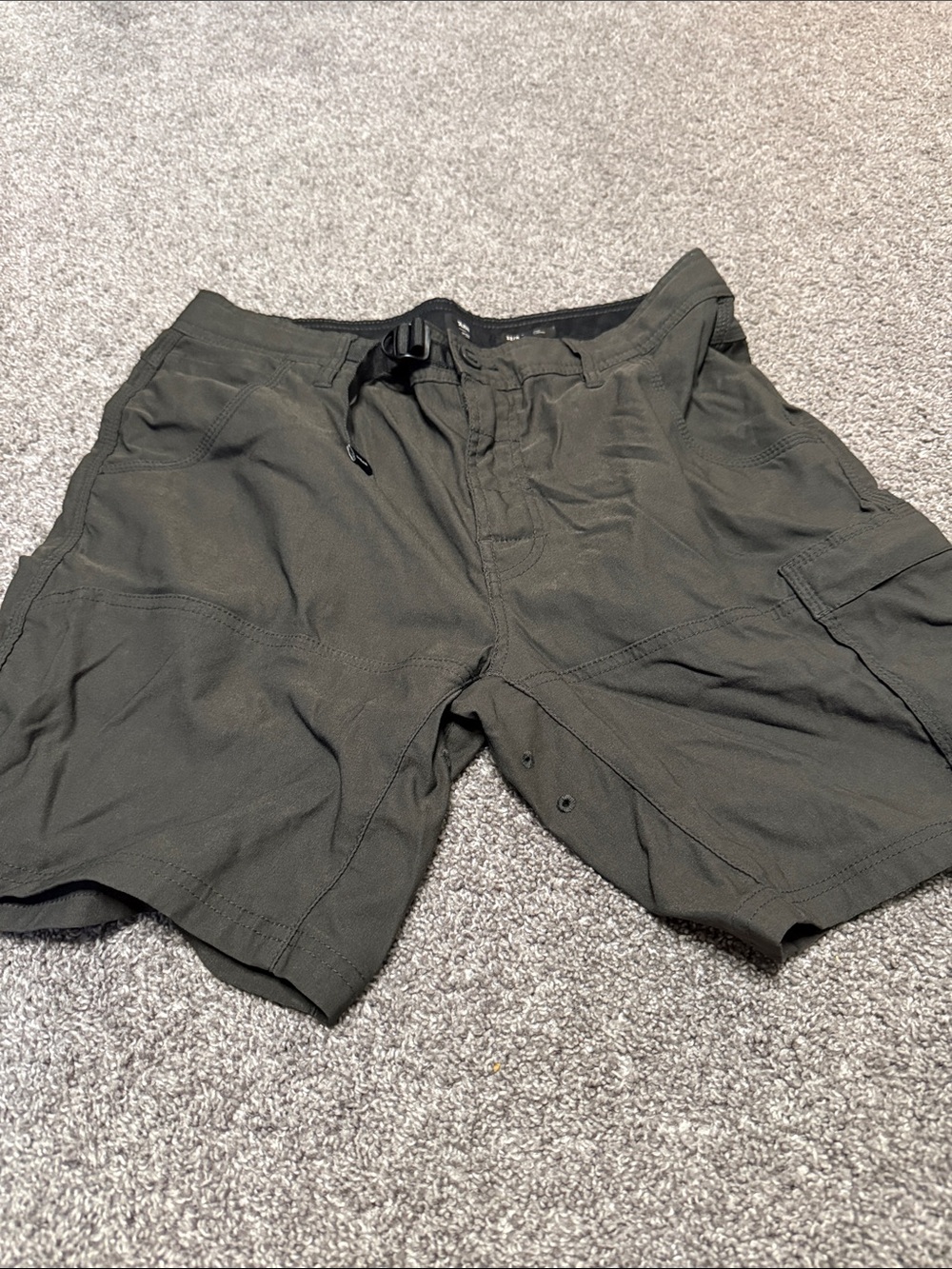 Prana Men's Olive Green Cargo Shorts with Integrated Belt